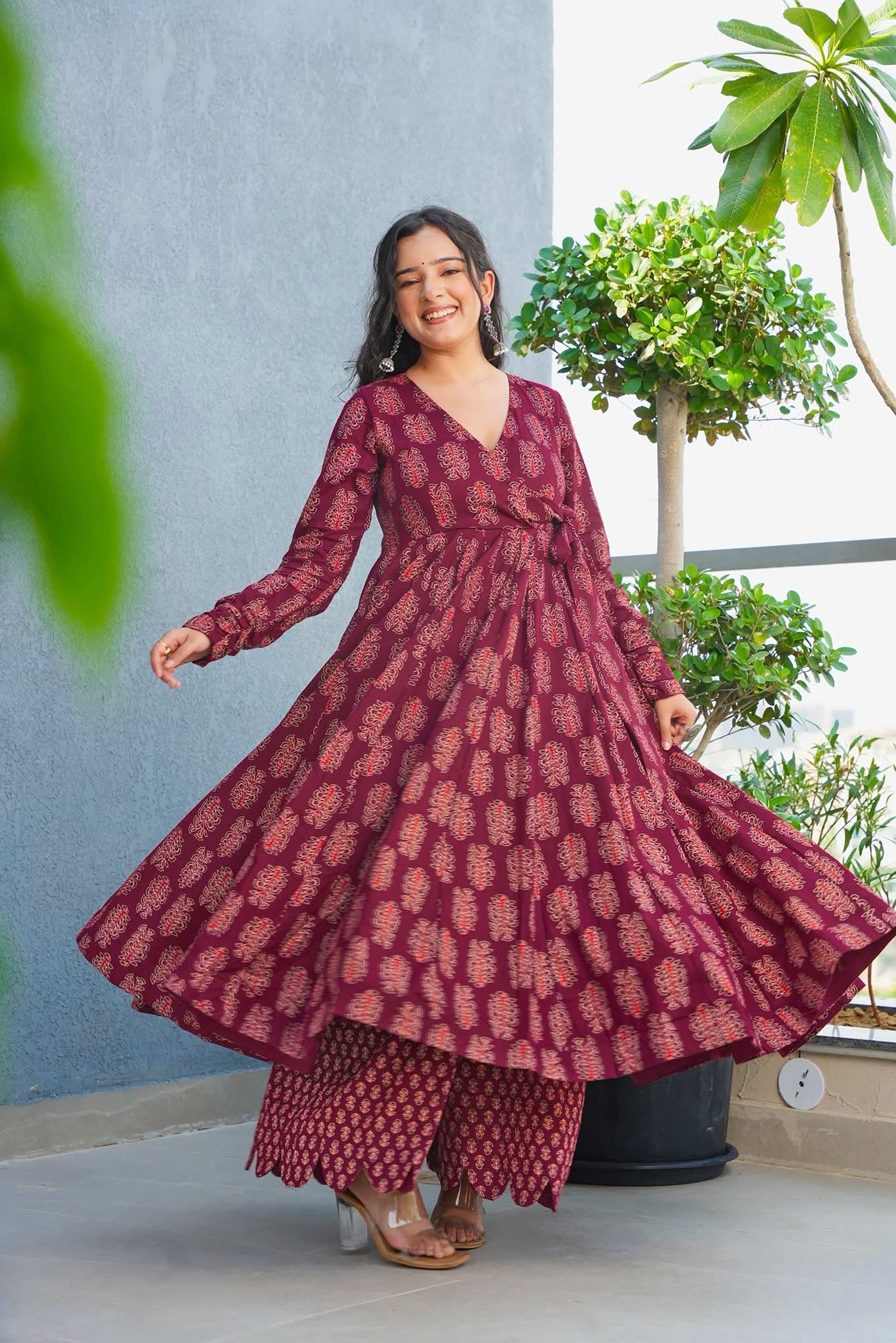Sonakshi Women's Maroon Heavy Rayon With Heavy Digital Printed Anarkali Gown Set