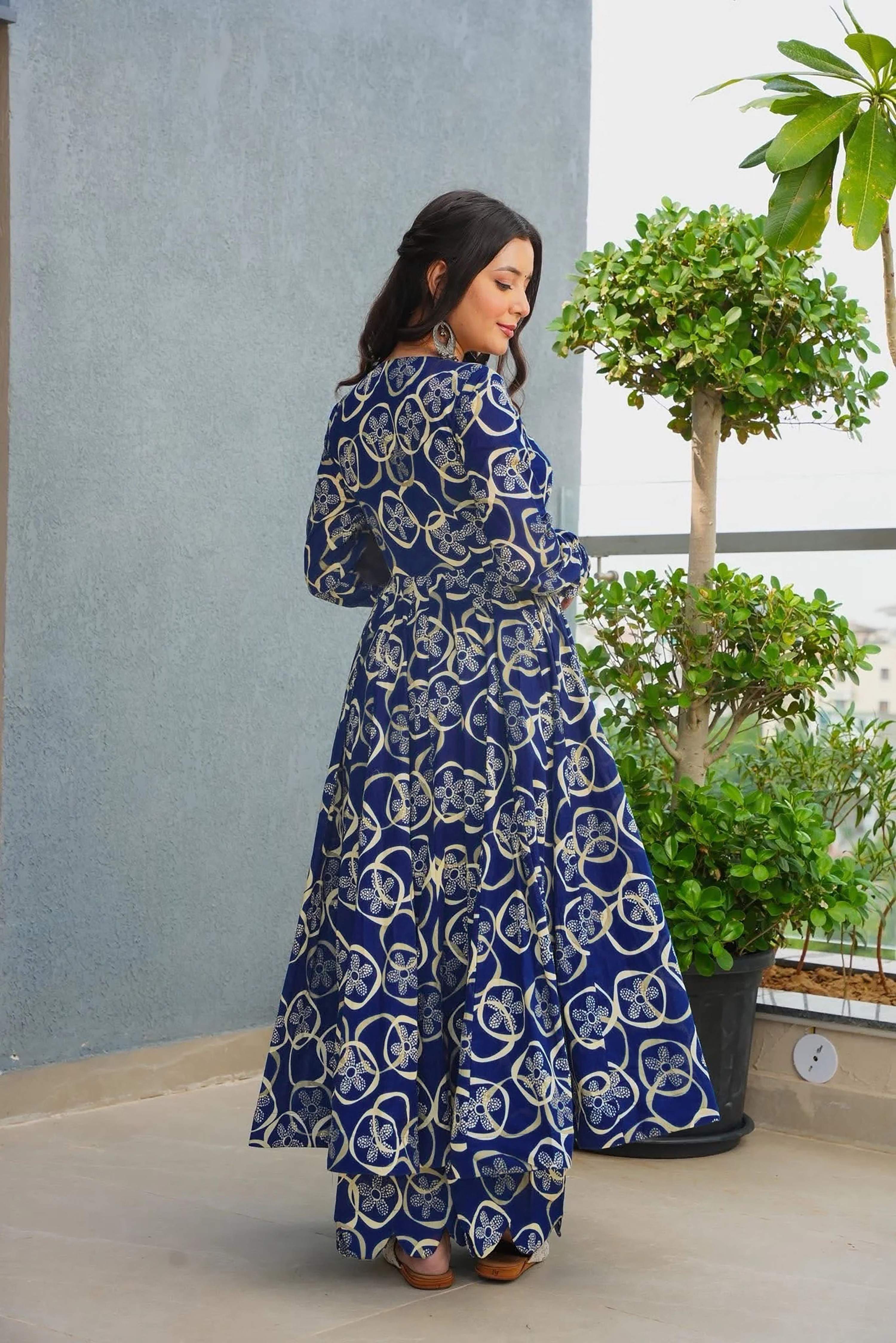 Sonakshi Women's Blue Heavy Rayon With Heavy Digital Printed Anarkali Gown Set