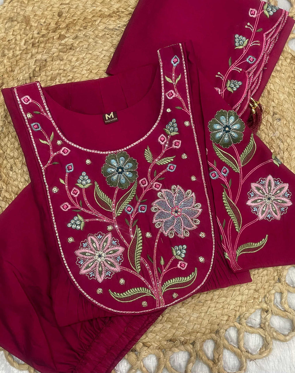 Sonakshi Women's Pink Viscose Roman Silk With Multi Thread Embroidered With Hand Work Anarkali Gown Set With Dupatta