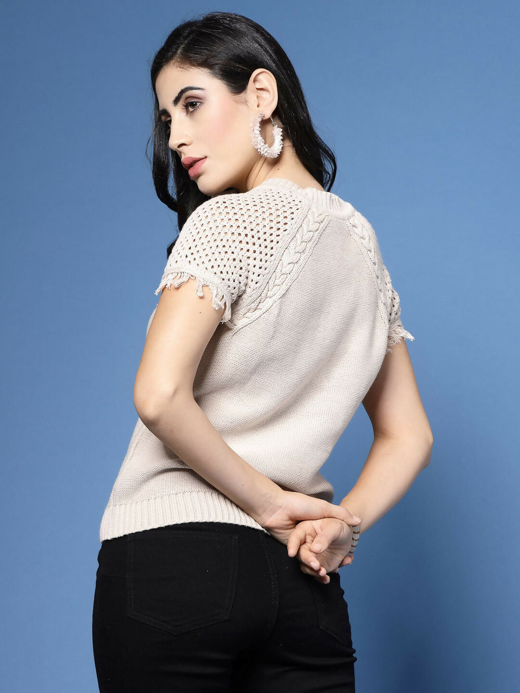 Women Winter Beige Cotton Pullover - Wool Trees