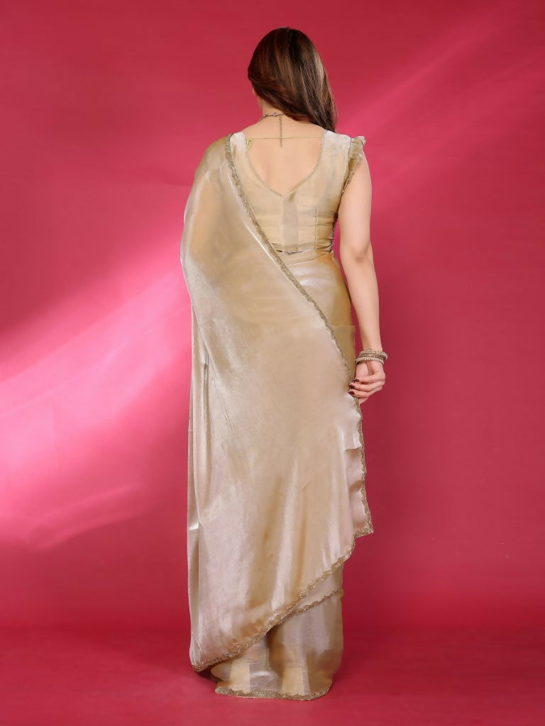 PR Fashion Bronze Jimmy Choo Fabric Palin With Work Lace Saree