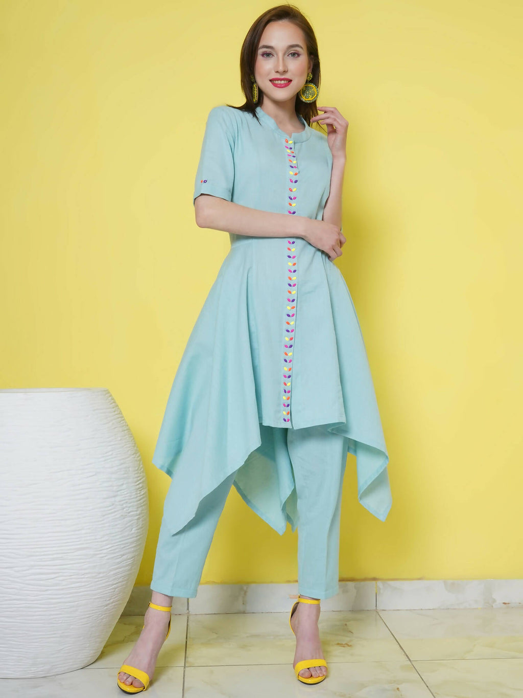 Women Republic Light Blue Cotton Kurta Set