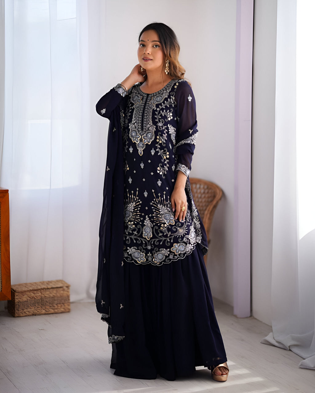 Lehenga Mart Designer Wedding Wear Sharara Suit For Women - Blue