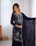 Lehenga Mart Navy Blue Faux Georgette Gorgeous Sharara Suit For Wedding Wear
