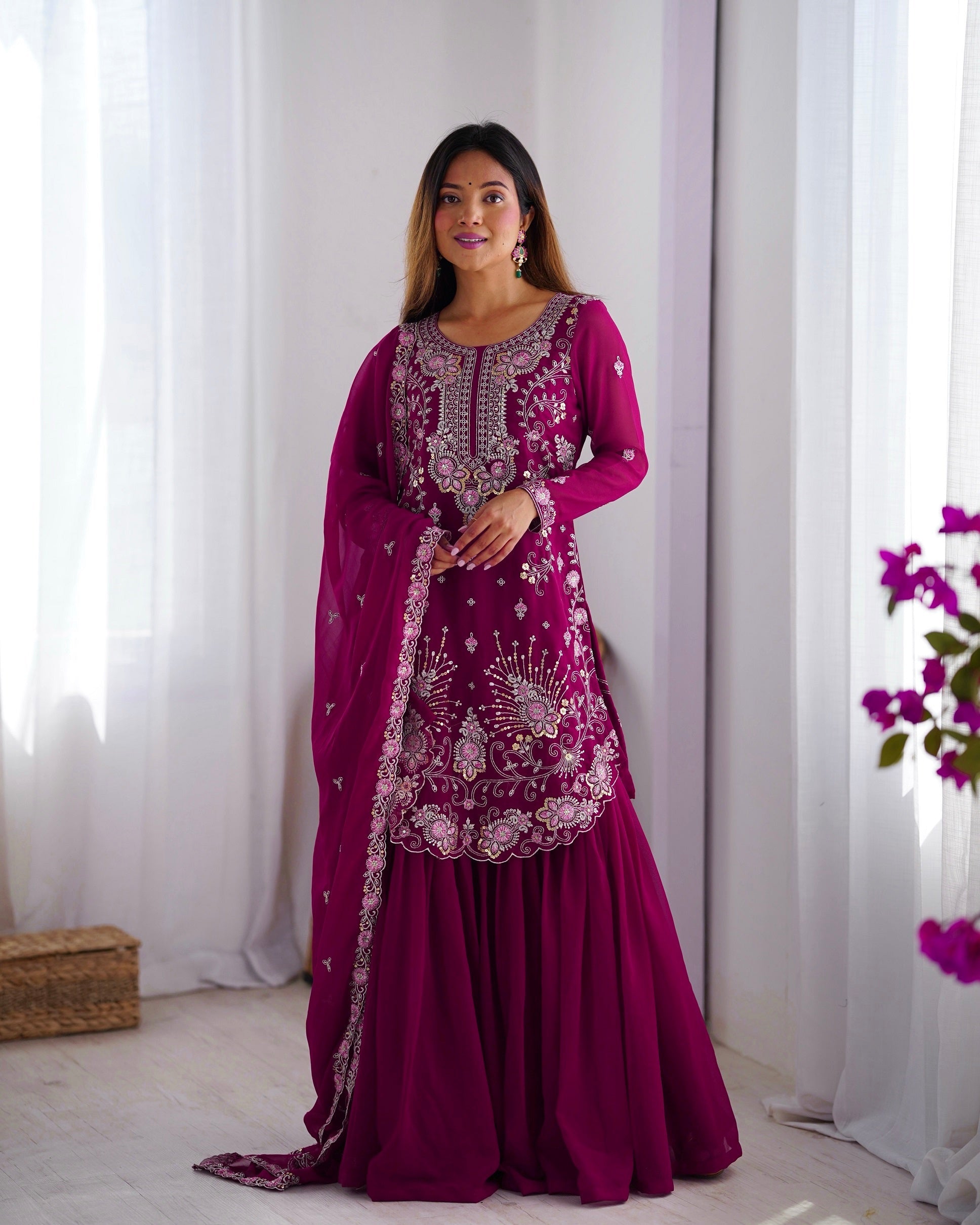 Lehenga Mart Pink Faux Georgette Gorgeous Sharara Suit For Wedding Wear