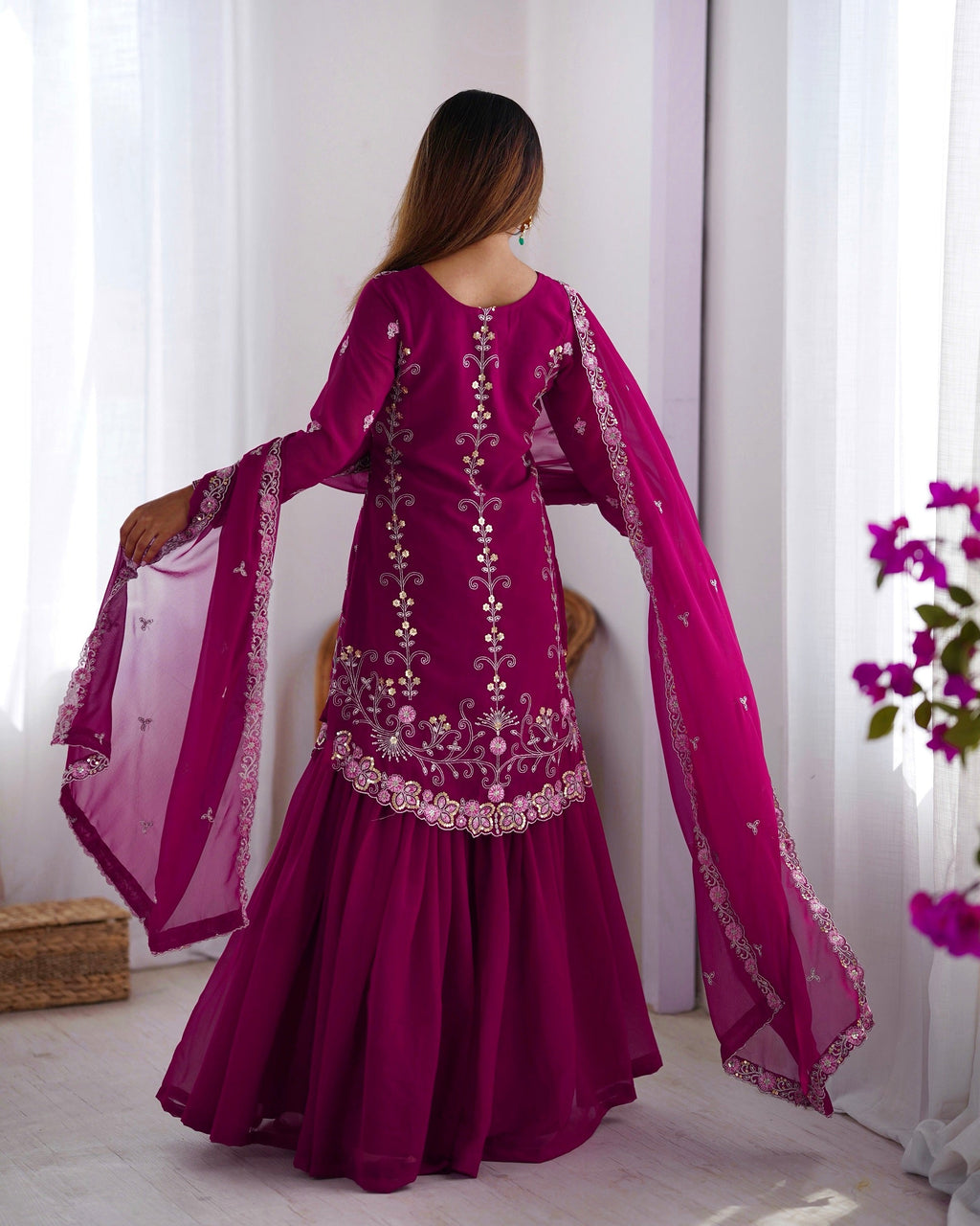Lehenga Mart Pink Faux Georgette Gorgeous Sharara Suit For Wedding Wear