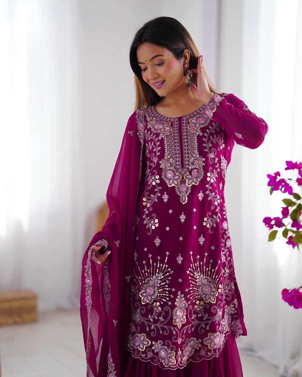 Lehenga Mart Pink Faux Georgette Gorgeous Sharara Suit For Wedding Wear