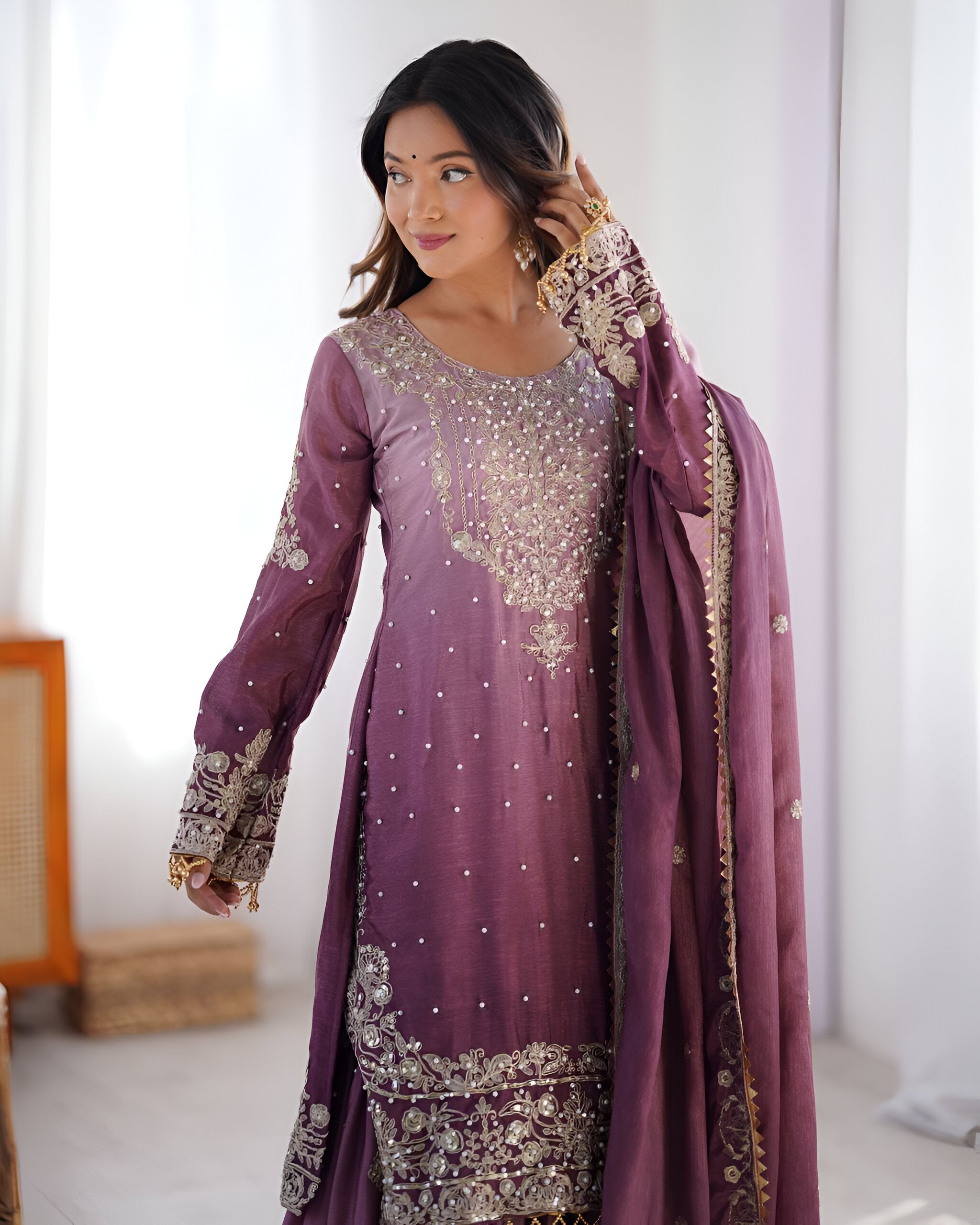 Lehenga Mart Designer Wedding Wear Palazzo Suit For Women - Rust