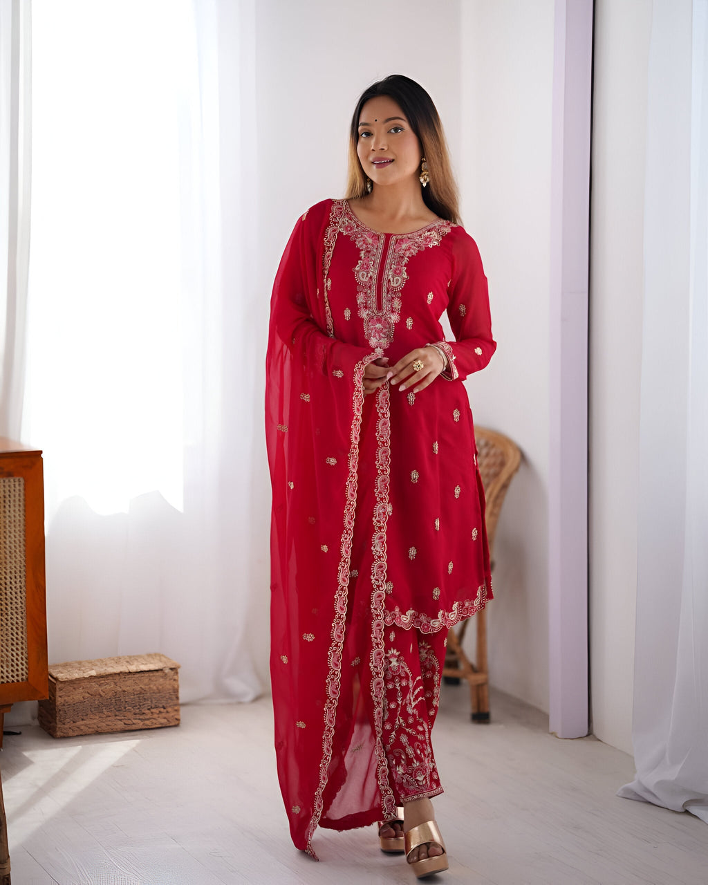 Lehenga Mart Designer Kurta Pant Dupatta - pink