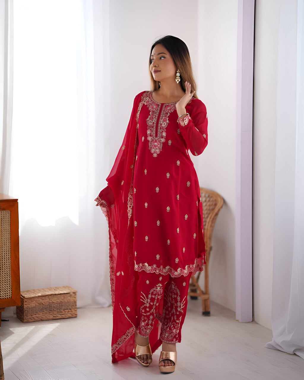 Lehenga Mart Designer Kurta Pant Dupatta - pink