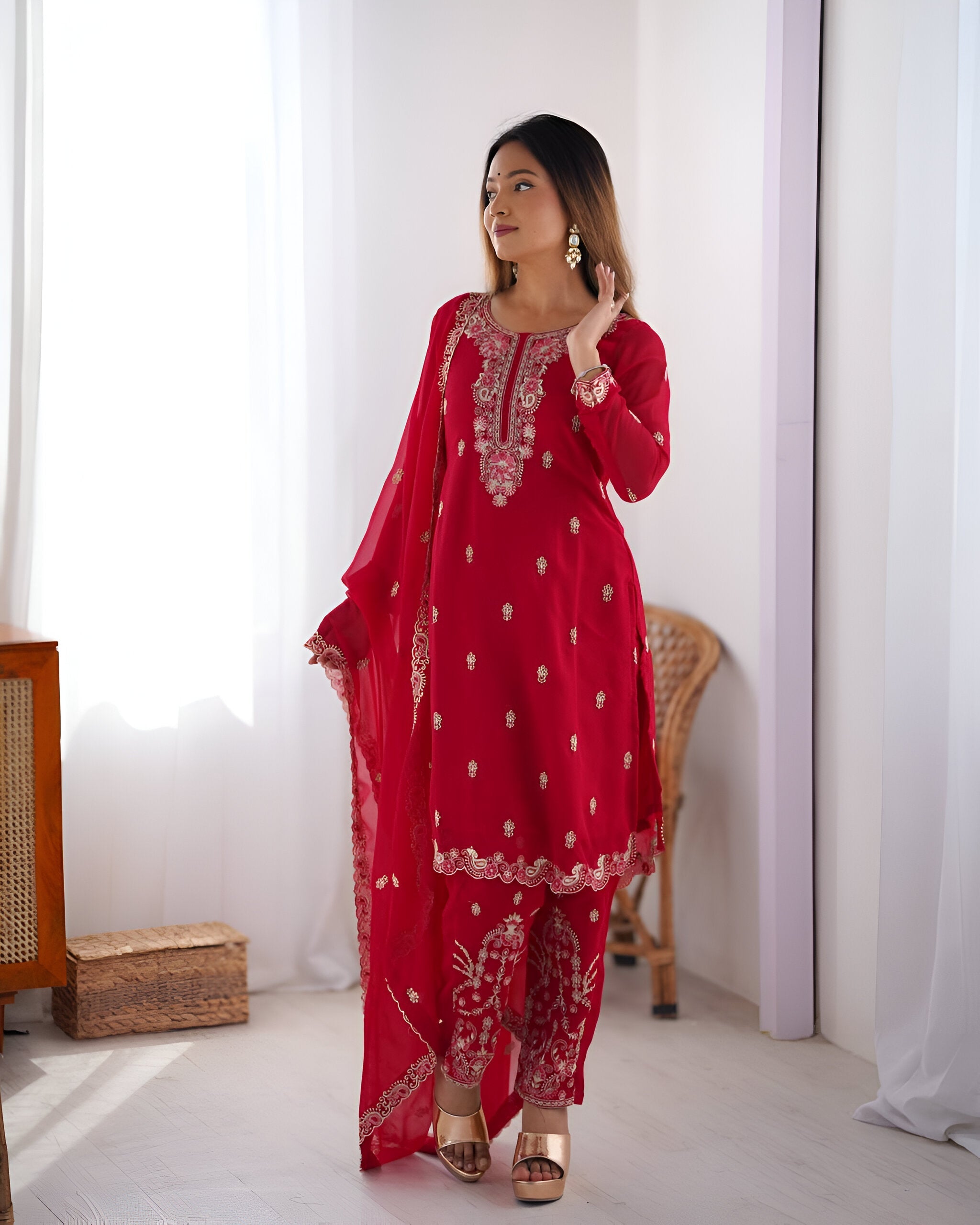 Lehenga Mart Designer Kurta Pant Dupatta - pink