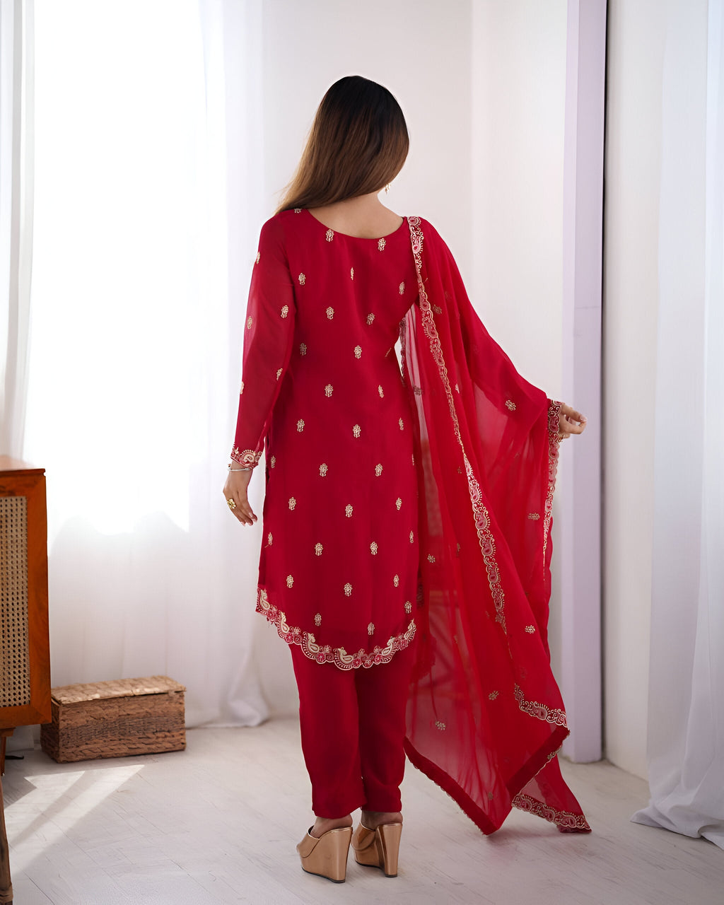 Lehenga Mart Designer Kurta Pant Dupatta - pink