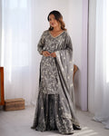 Lehenga Mart Designer Wedding Wear Sharara Suit for Women - Grey
