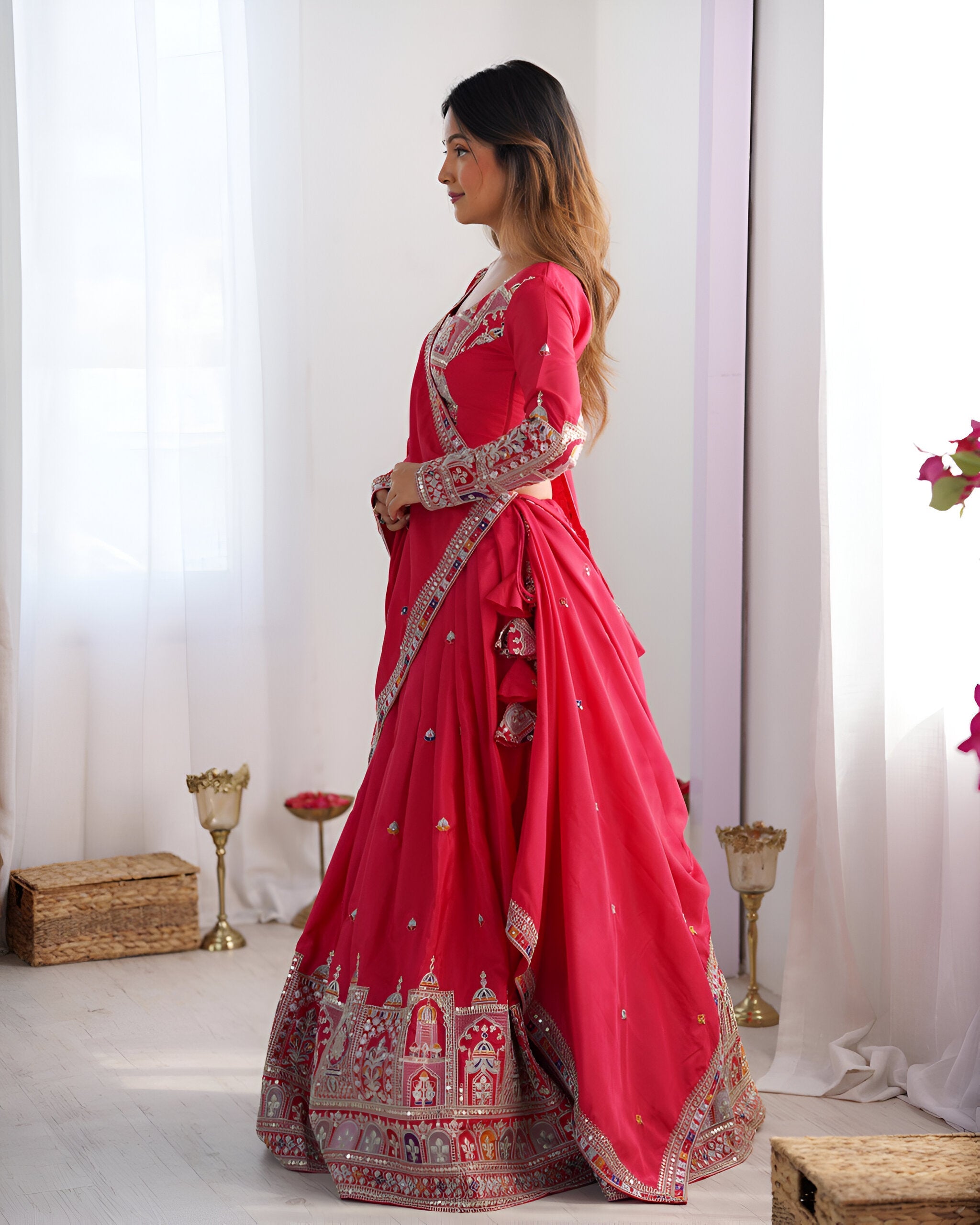 Lehenga Mart Designer Bollywood Style Wedding Lehenga Choli - Red