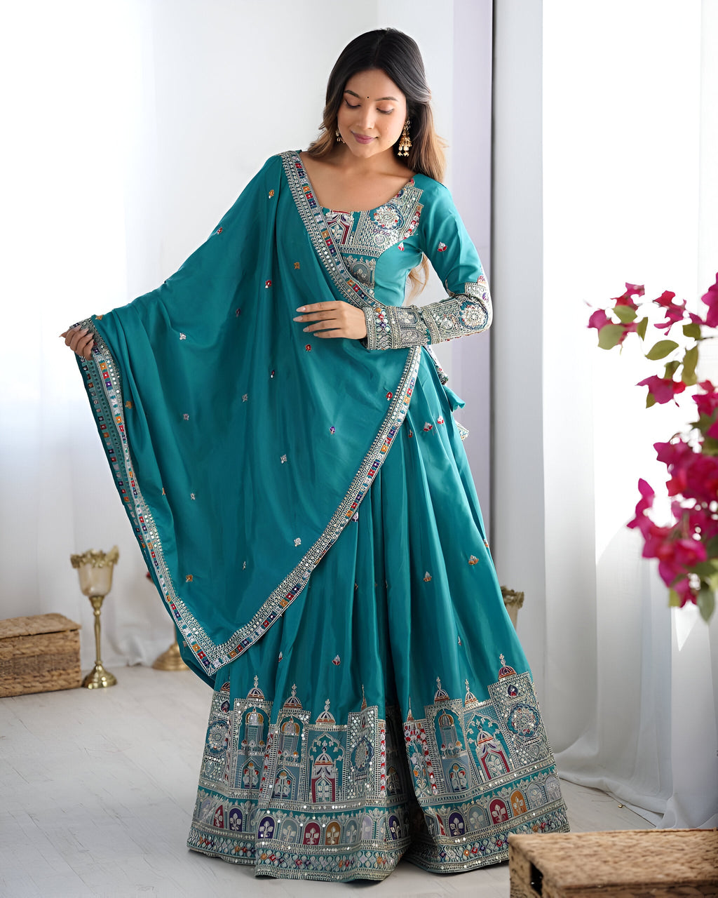 Lehenga Mart Designer Bollywood Style Wedding Lehenga Choli - Sky Blue