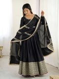 Lehenga Mart Black Chinon Silk Designer Chinon Silk Gown