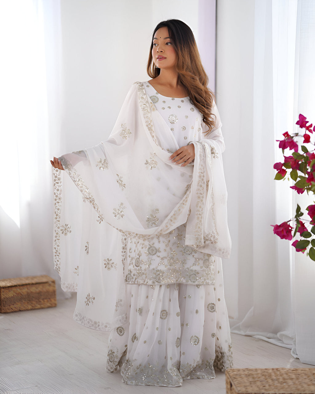 Lehenga Mart Designer Sharara Suit for women - White