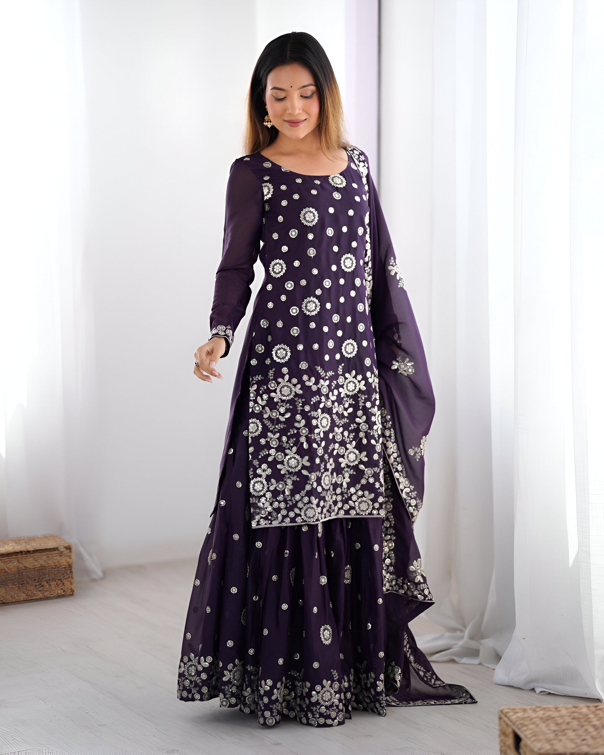 Lehenga Mart Designer Sharara Suit for women - wine