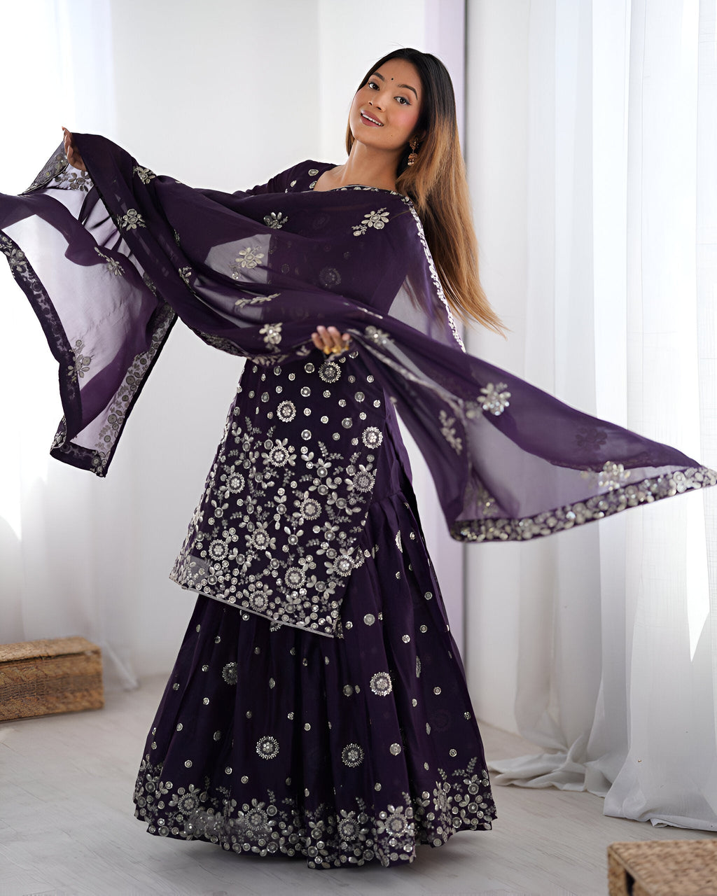 Lehenga Mart Designer Sharara Suit for women - wine