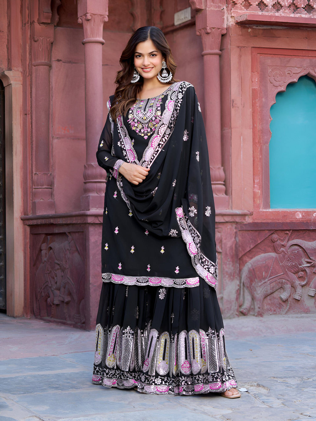 Lehenga Mart Designer Sharara Suit for women - Black