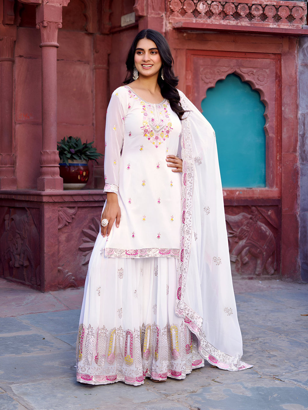 Lehenga Mart Designer Sharara Suit for women - White