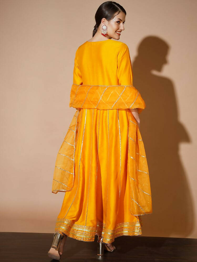 Myshka Women Mustard Solid Kurta & With Dupatta