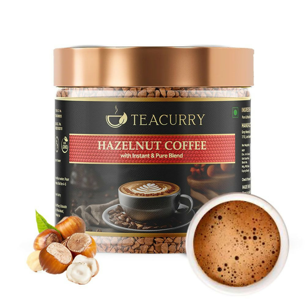 Teacurry Hazelnut Instant Coffee Powder - Arabica Freeze Dried Coffee for Instant Hot & Cold Coffee