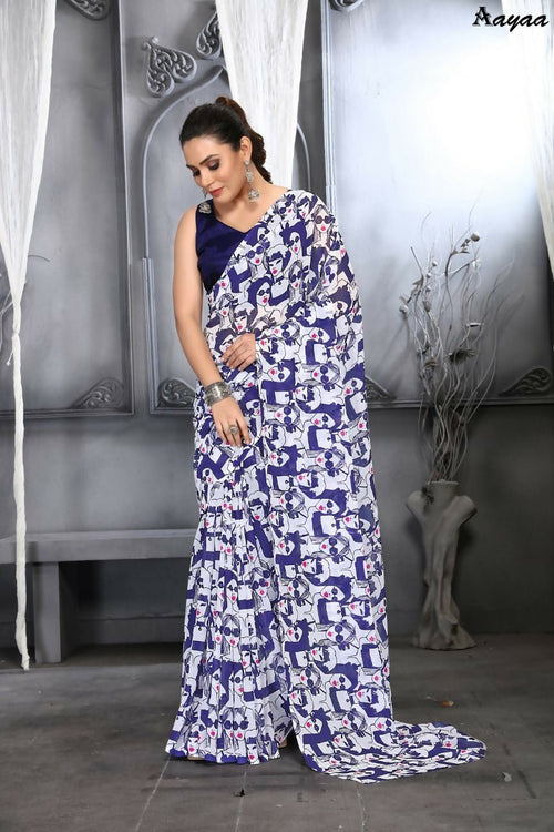 Aayaa Designer Printed Georgette Saree - Multi Color