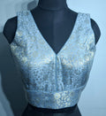 Kia Fashions Grey Banarasi With Gold & Silver Weave Readymade Blouse