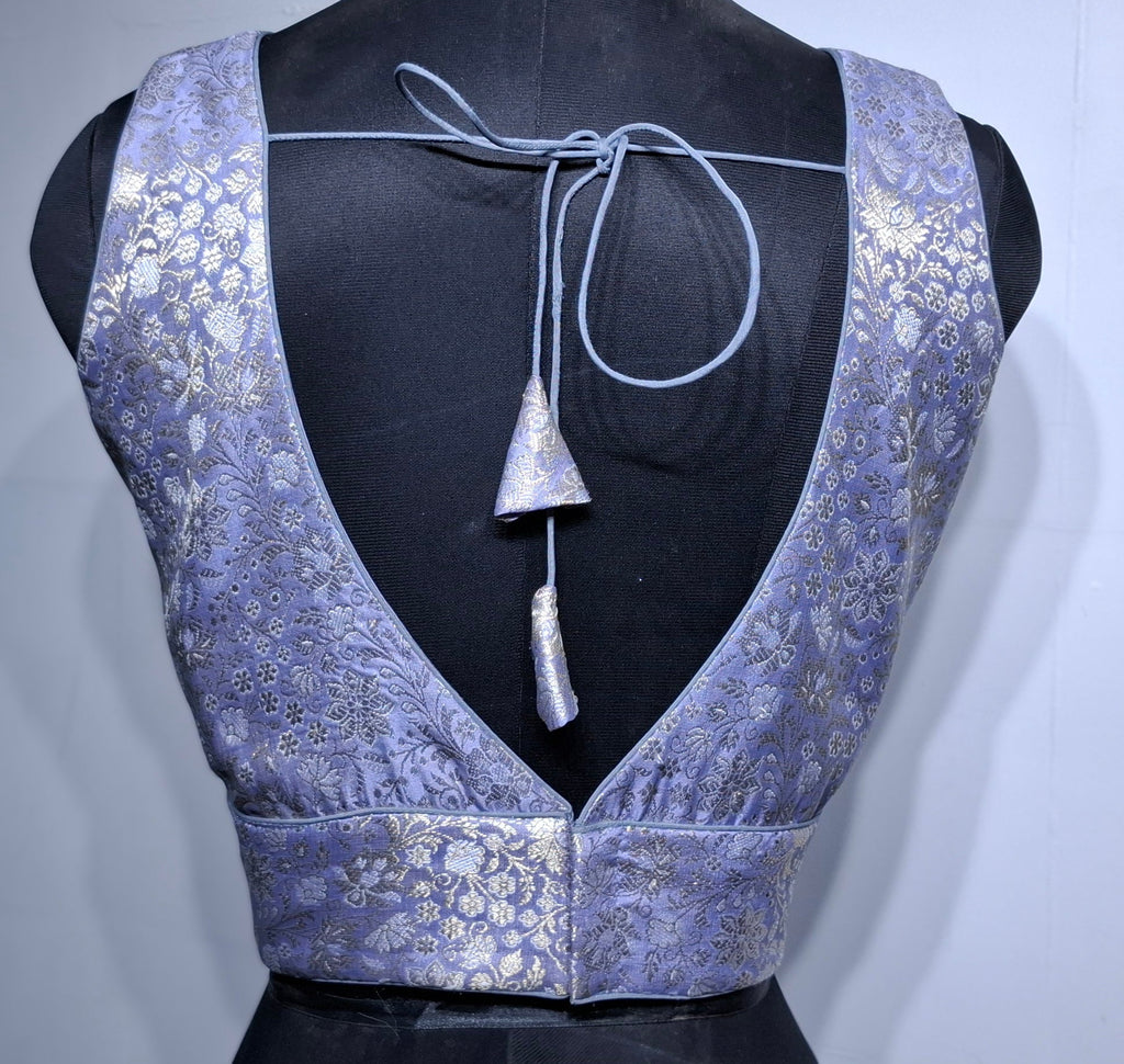 Kia Fashions Mauve Benarsi With Gold & Silver Weave Readymade Blouse