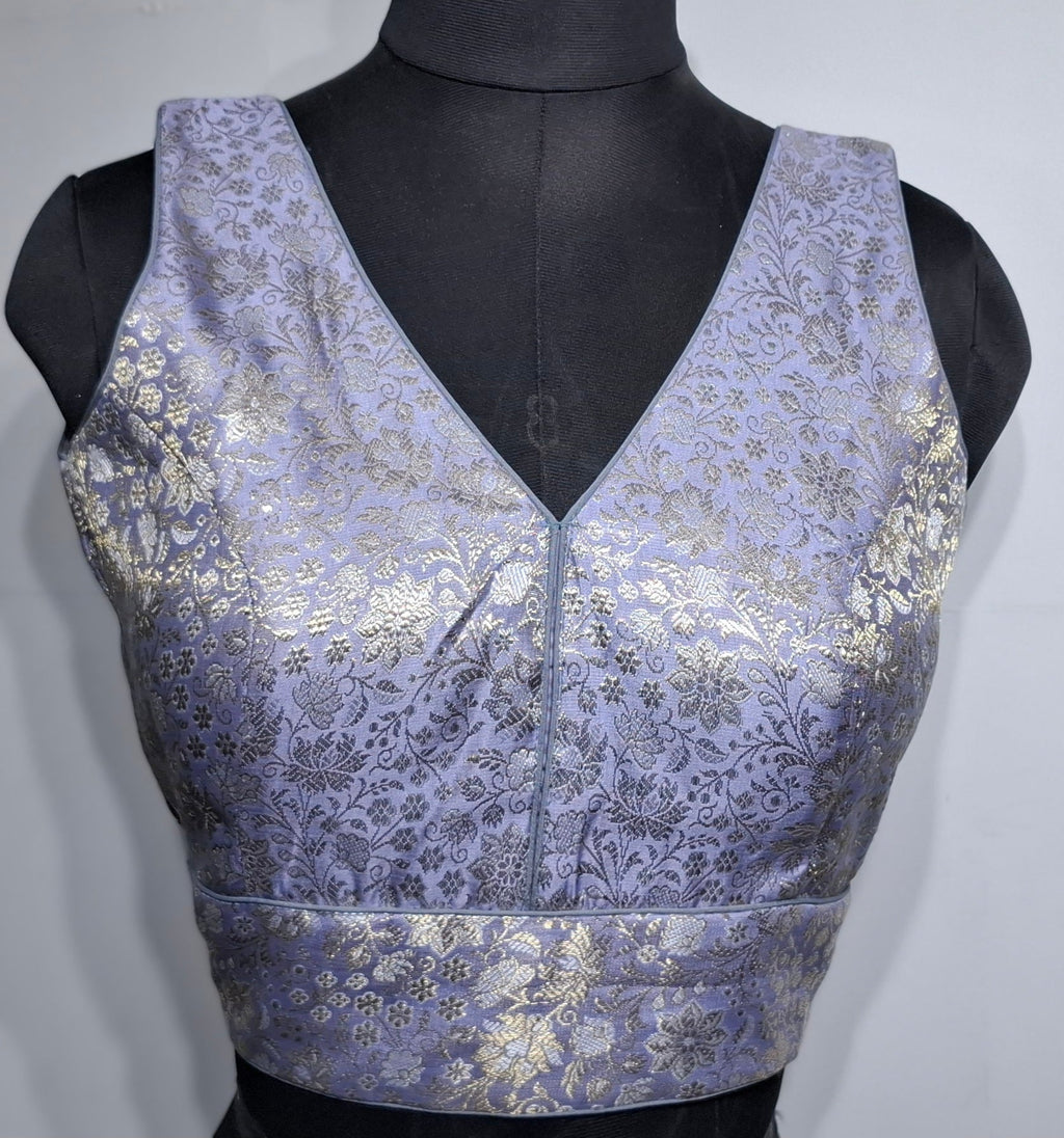 Kia Fashions Mauve Benarsi With Gold & Silver Weave Readymade Blouse