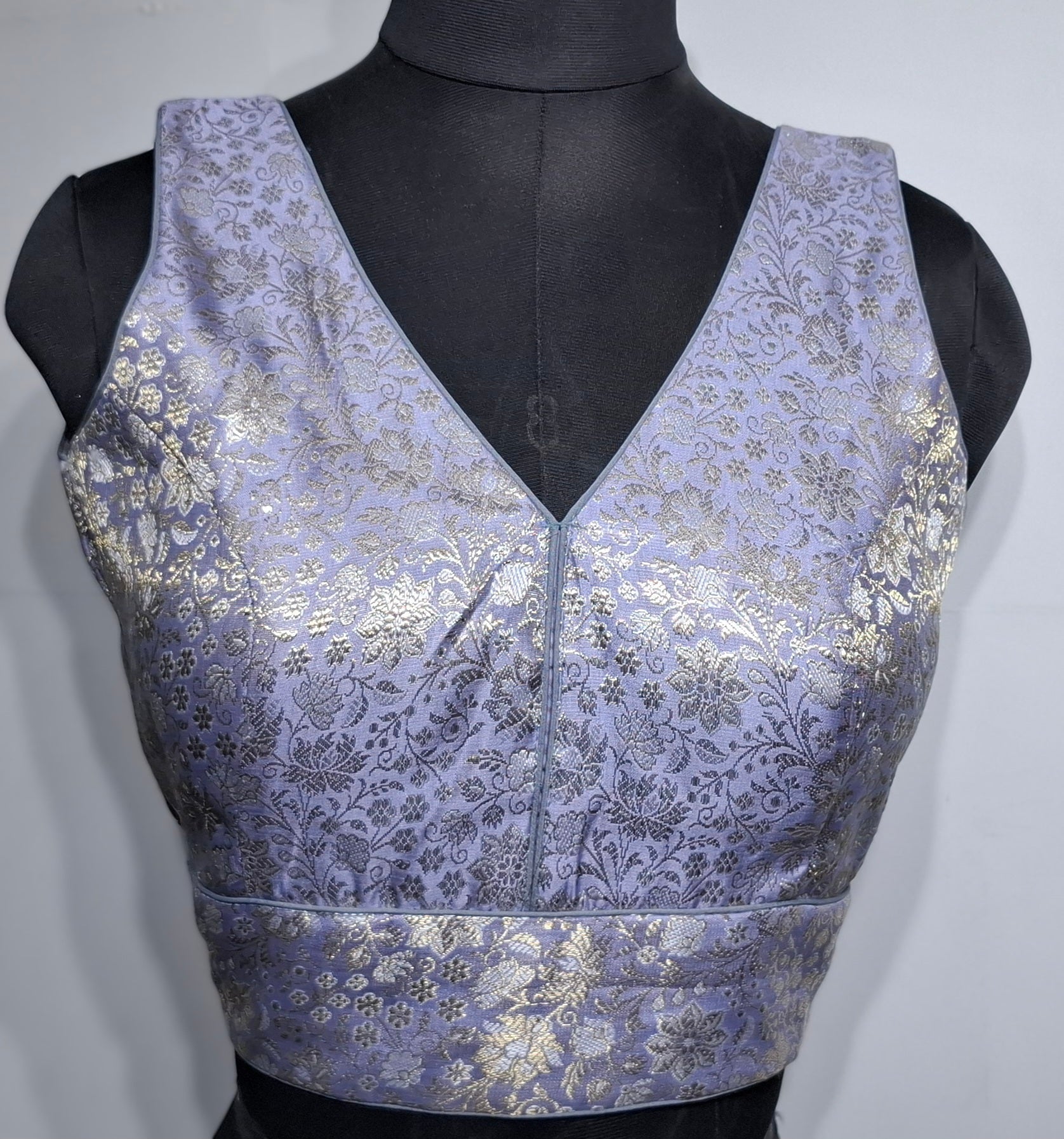 Kia Fashions Mauve Benarsi With Gold & Silver Weave Readymade Blouse