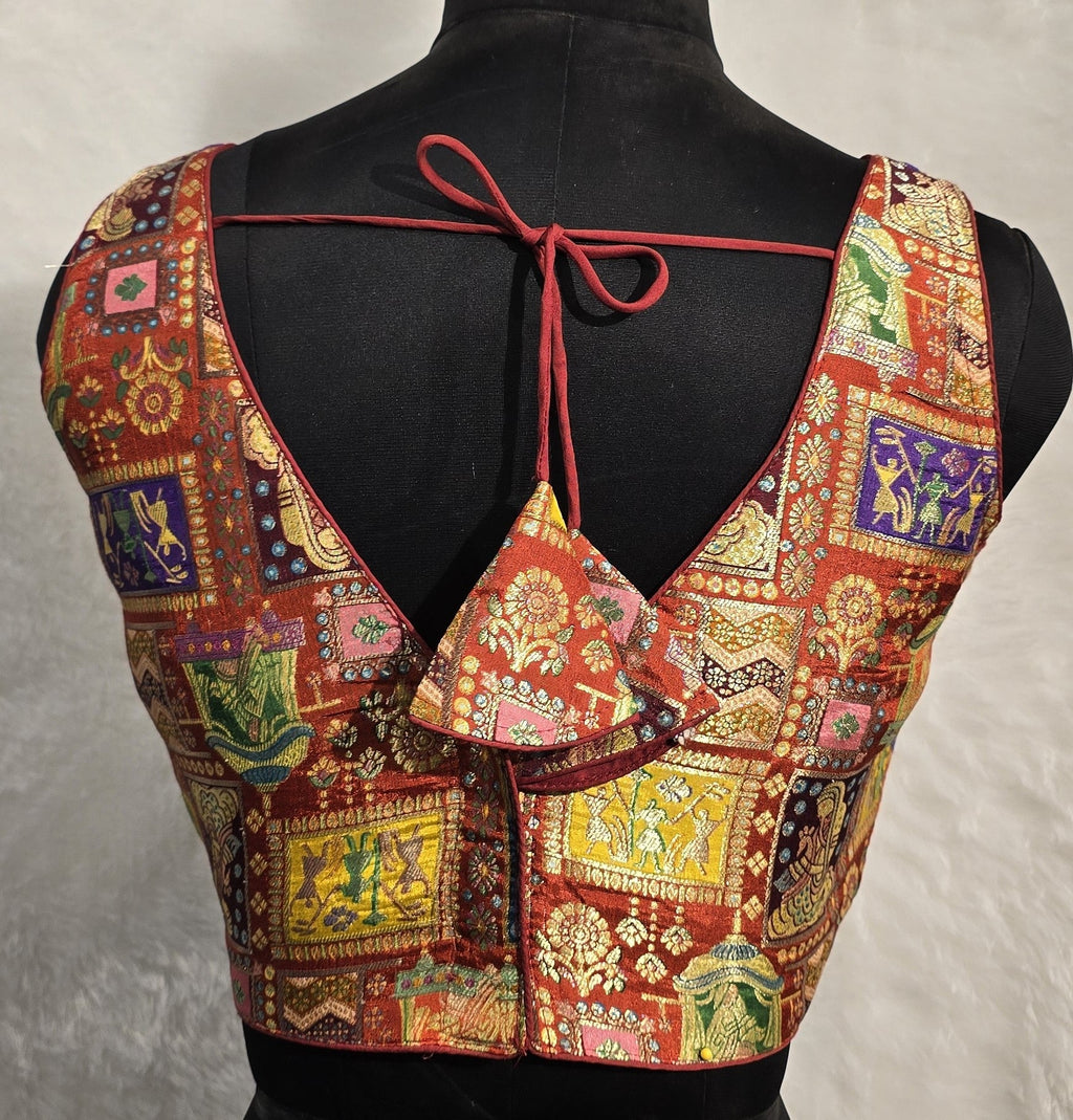Kia Fashions Rust Jacquard Weave Multi Color Weave Readymade Blouse