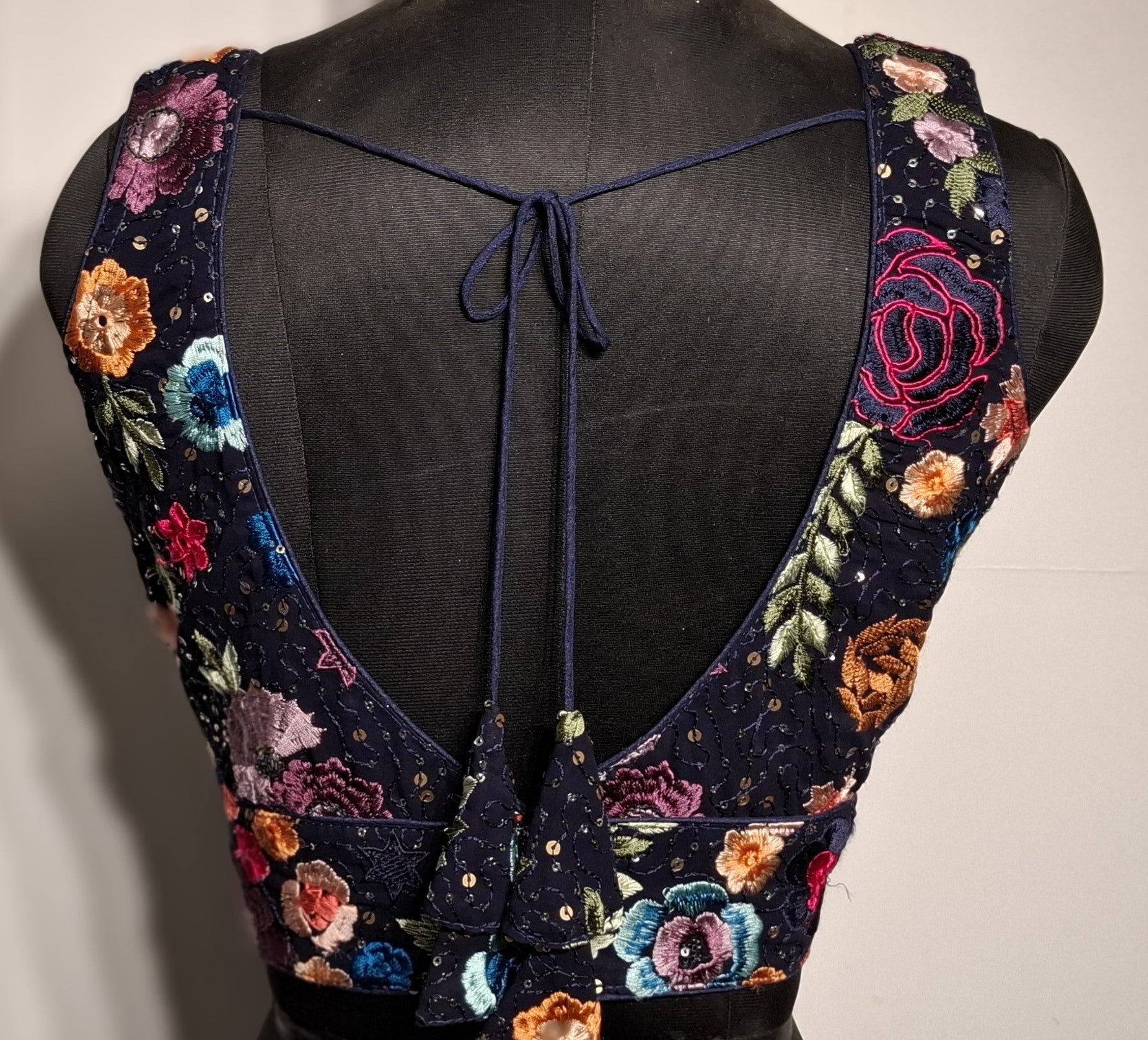 Kia Fashions Navy Blue Multi Color Embroidered Readymade Blouse