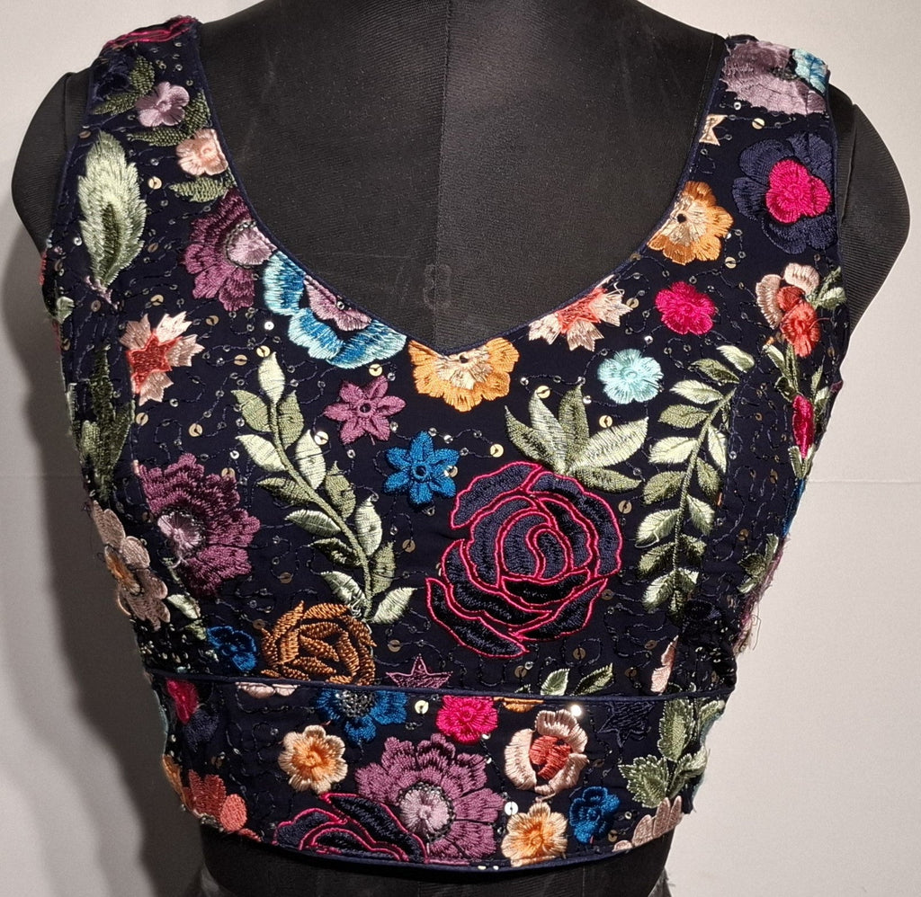 Kia Fashions Navy Blue Multi Color Embroidered Readymade Blouse