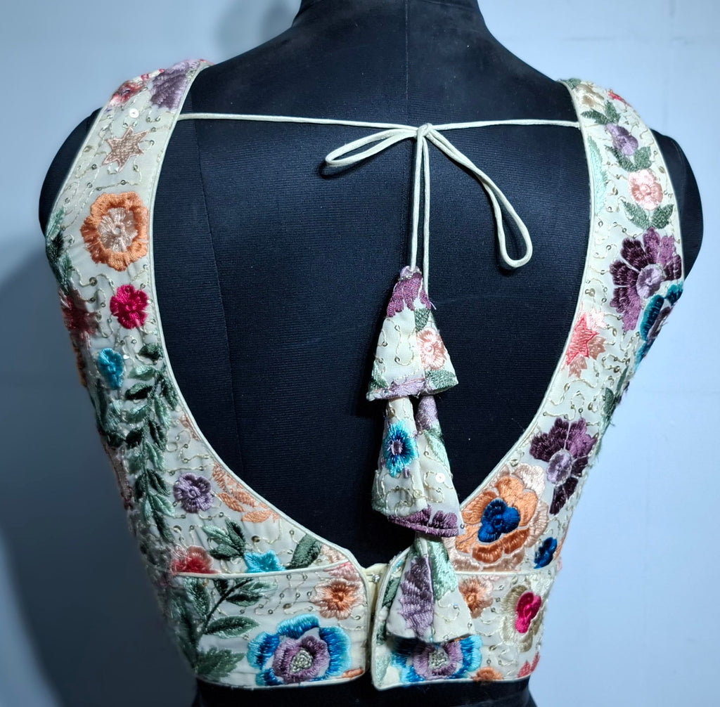 Kia Fashions Off-White Multi Color Embroidered Readymade Blouse