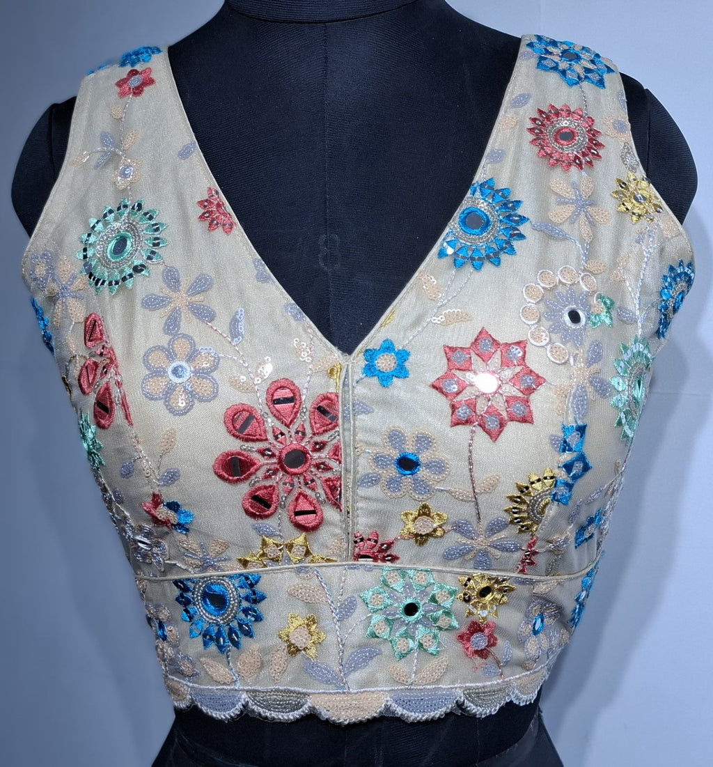 Kia Fashions Khaki Mirror Work W/ Sequins Readymade Blouse