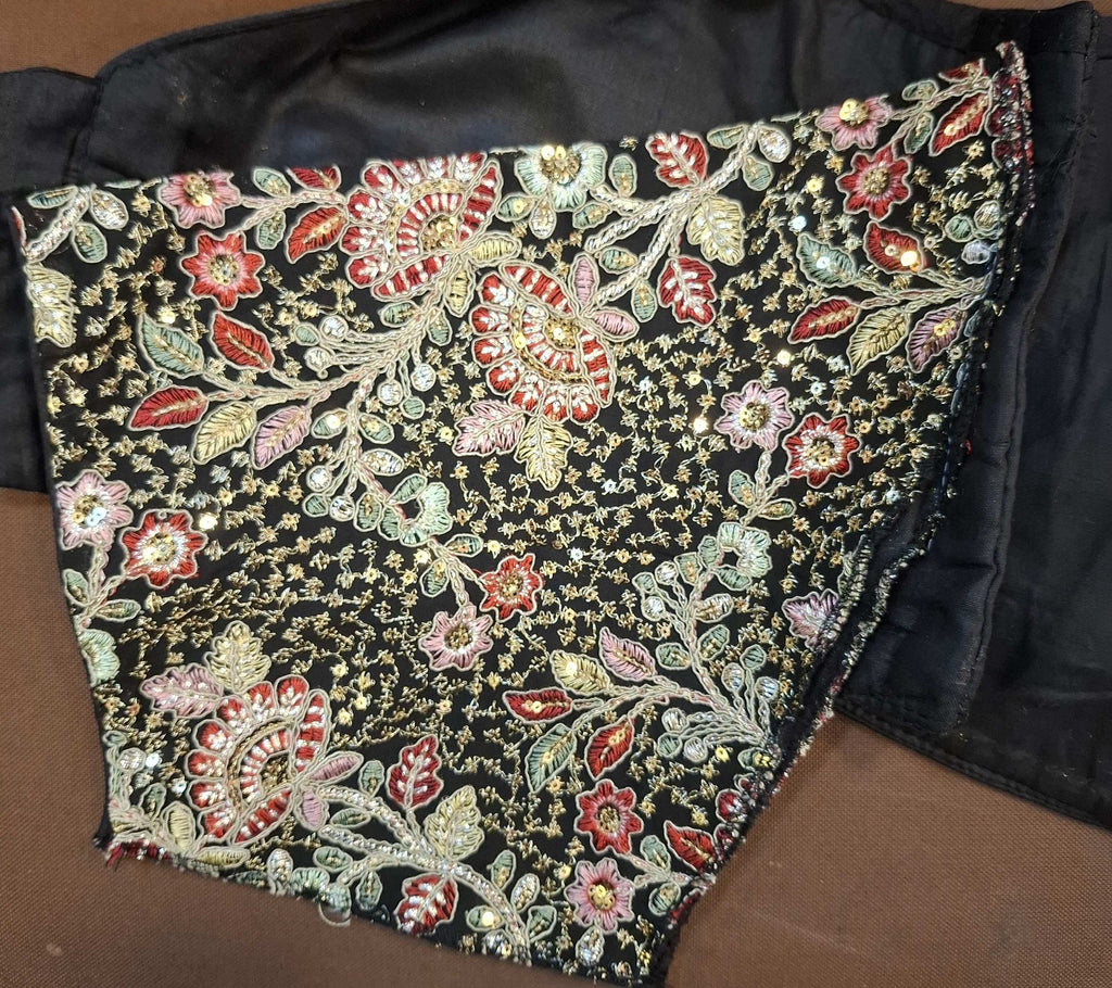 Kia Fashions Black Georgette Multi Color Emb & Sqn Readymade Blouse