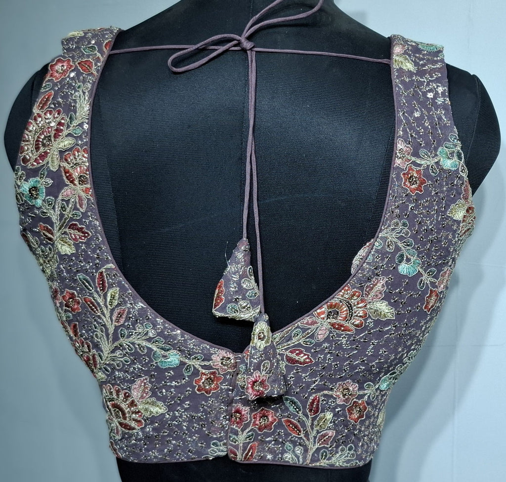 Kia Fashions Dusty Mauve Georgette Multi Color Emb & Sqn Readymade Blouse