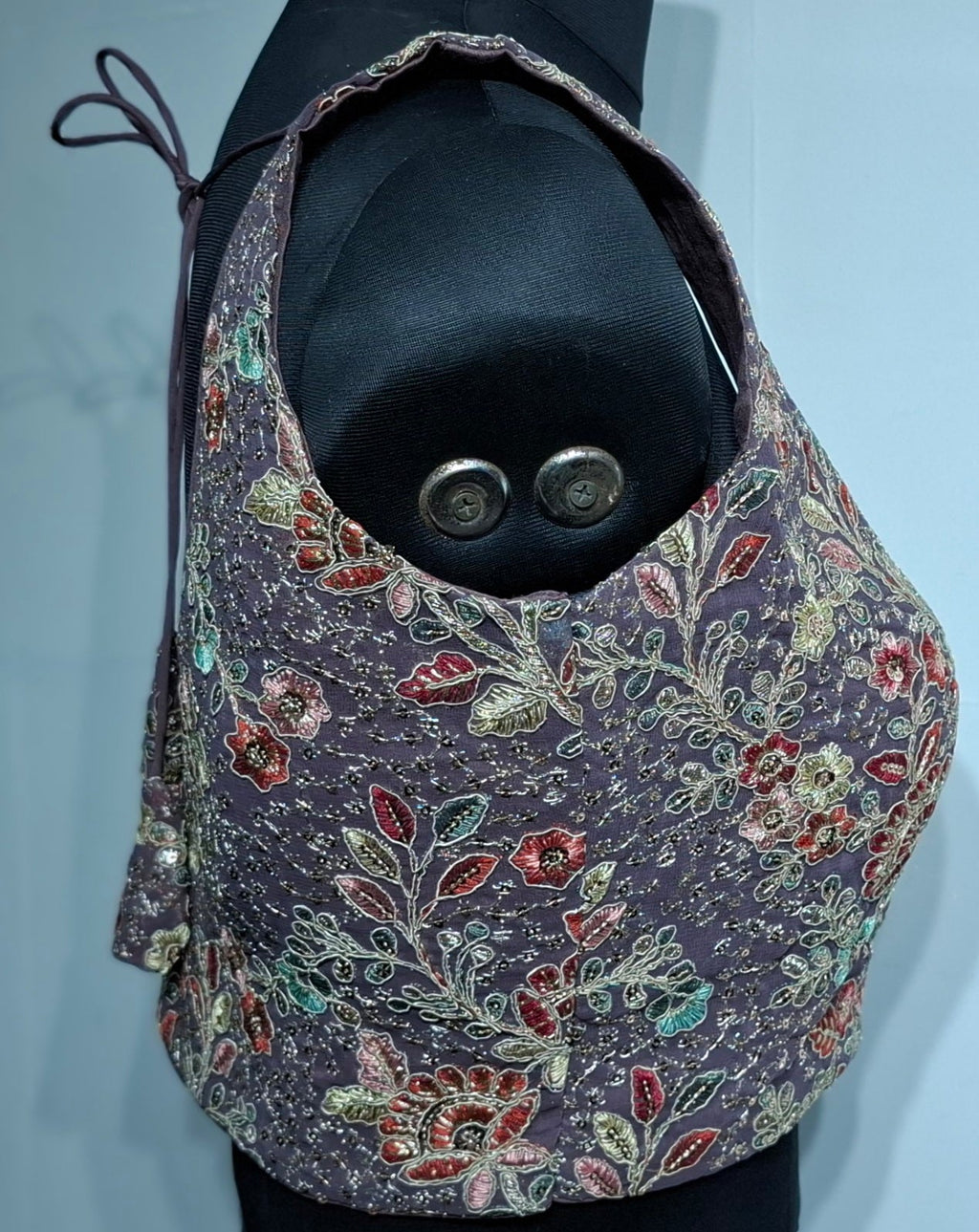 Kia Fashions Dusty Mauve Georgette Multi Color Emb & Sqn Readymade Blouse