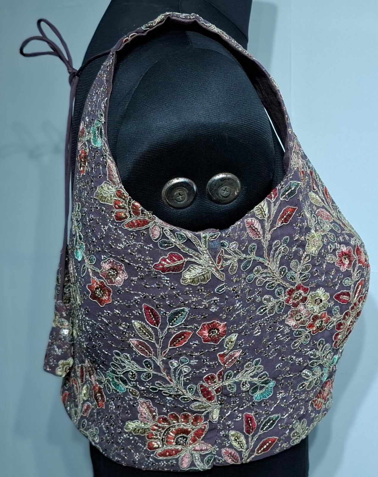 Kia Fashions Dusty Mauve Georgette Multi Color Emb & Sqn Readymade Blouse
