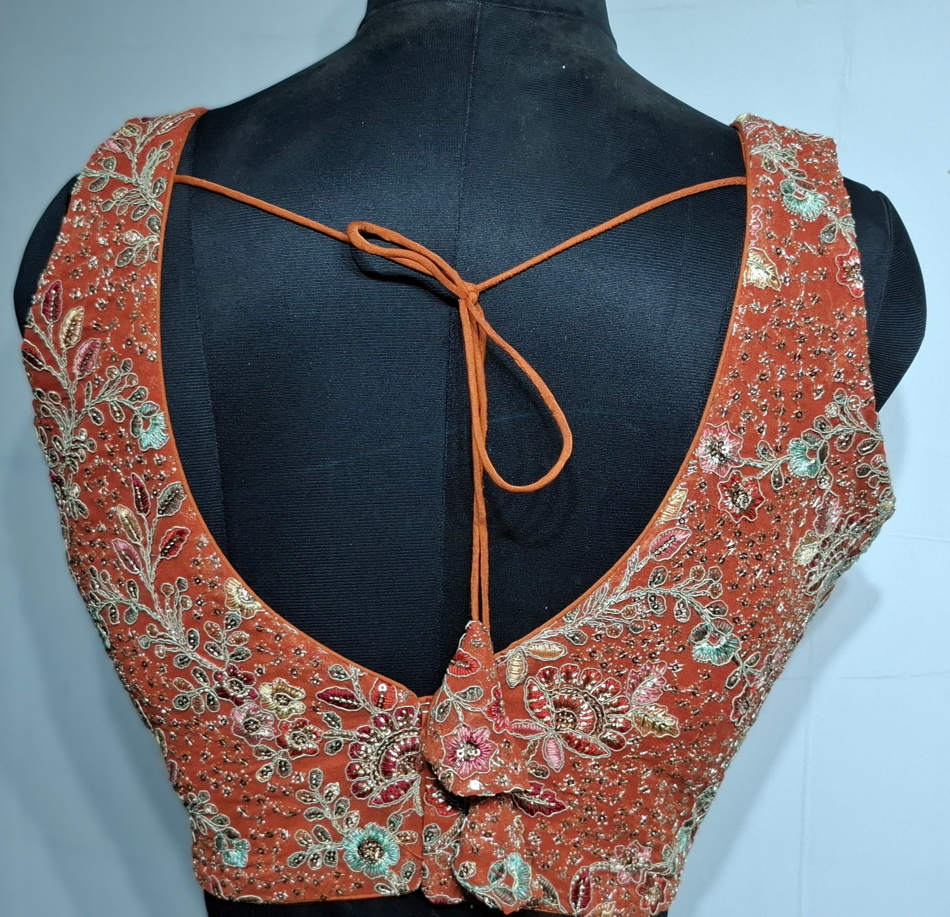 Kia Fashions Rust Georgette Multi Color Emb & Sqn Readymade Blouse