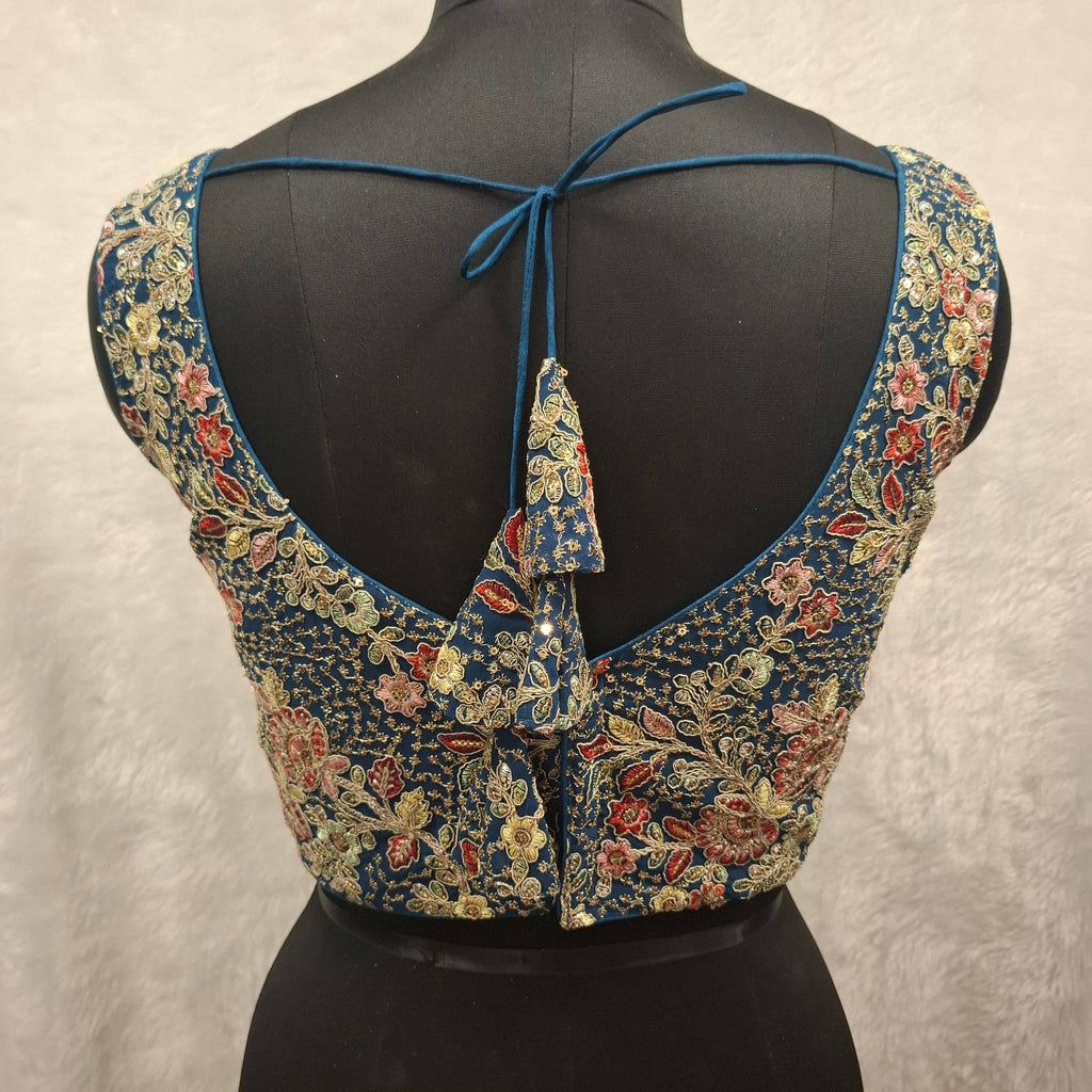 Kia Fashions Teal Blue Georgette Multi Color Emb & Sqn Readymade Blouse