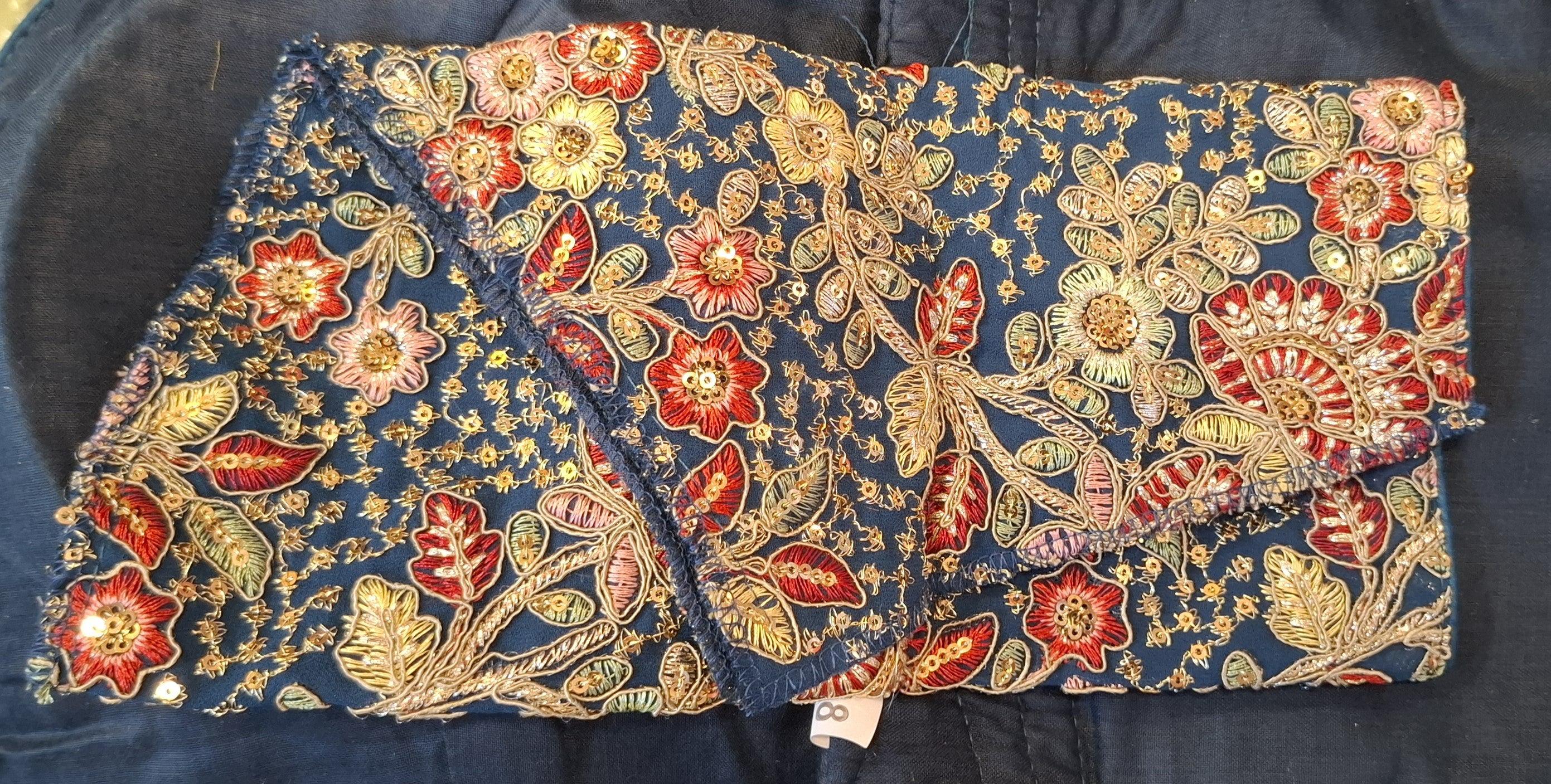 Kia Fashions Teal Blue Georgette Multi Color Emb & Sqn Readymade Blouse