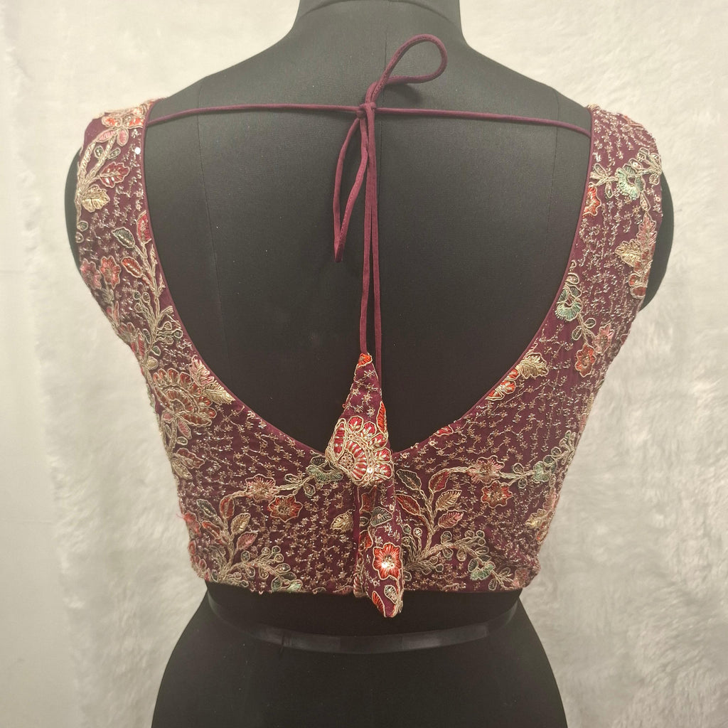 Kia Fashions Wine Georgette Multi Color Emb & Sqn Readymade Blouse