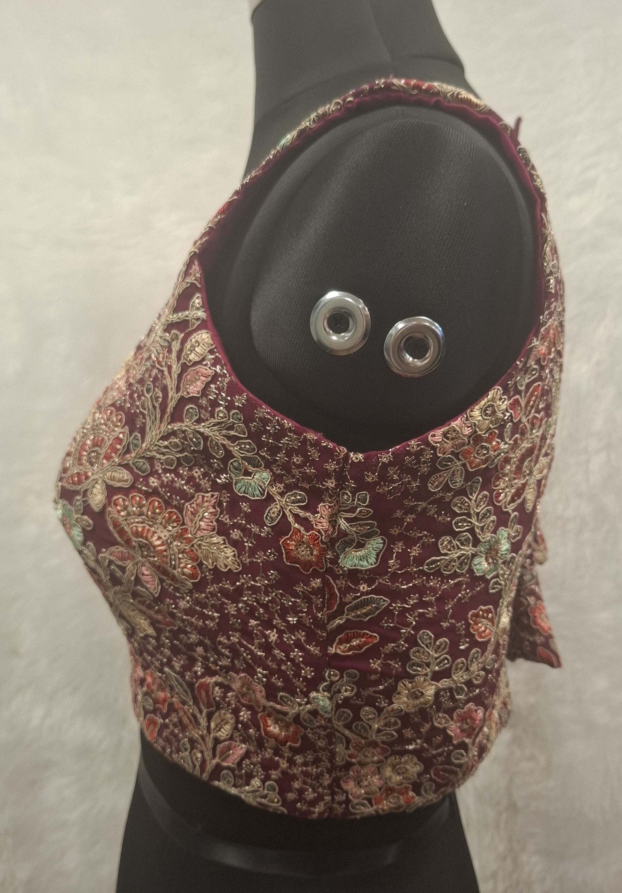 Kia Fashions Wine Georgette Multi Color Emb & Sqn Readymade Blouse