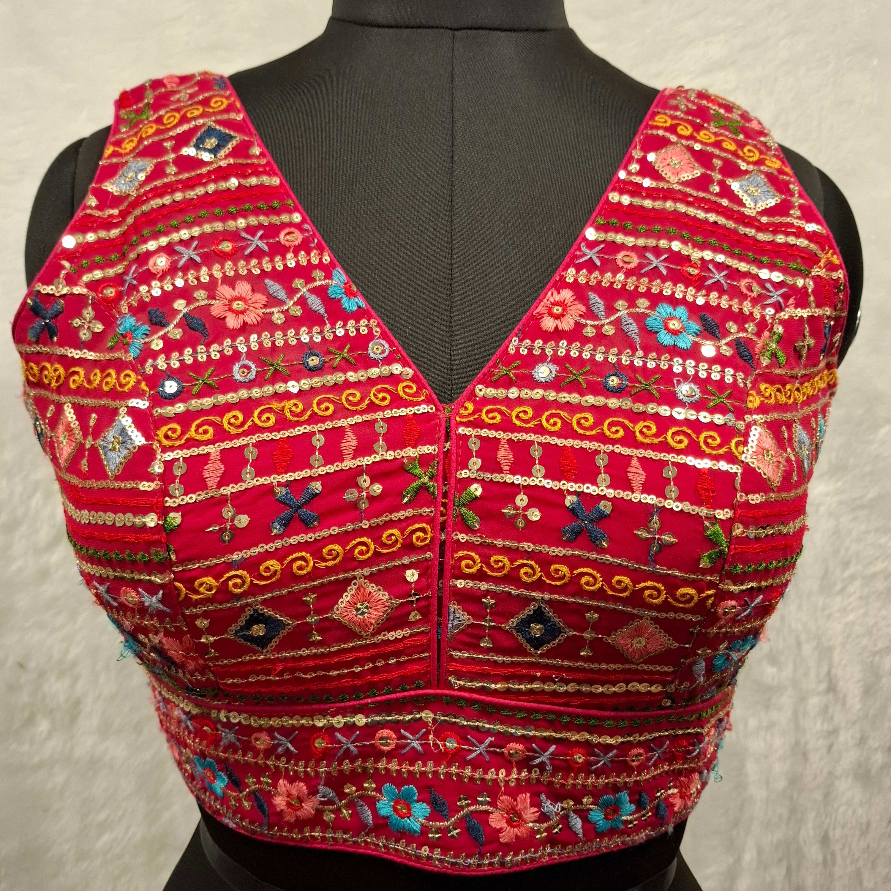 Kia Fashions Hot Pink Multi Color Embroidered Readymade Blouse