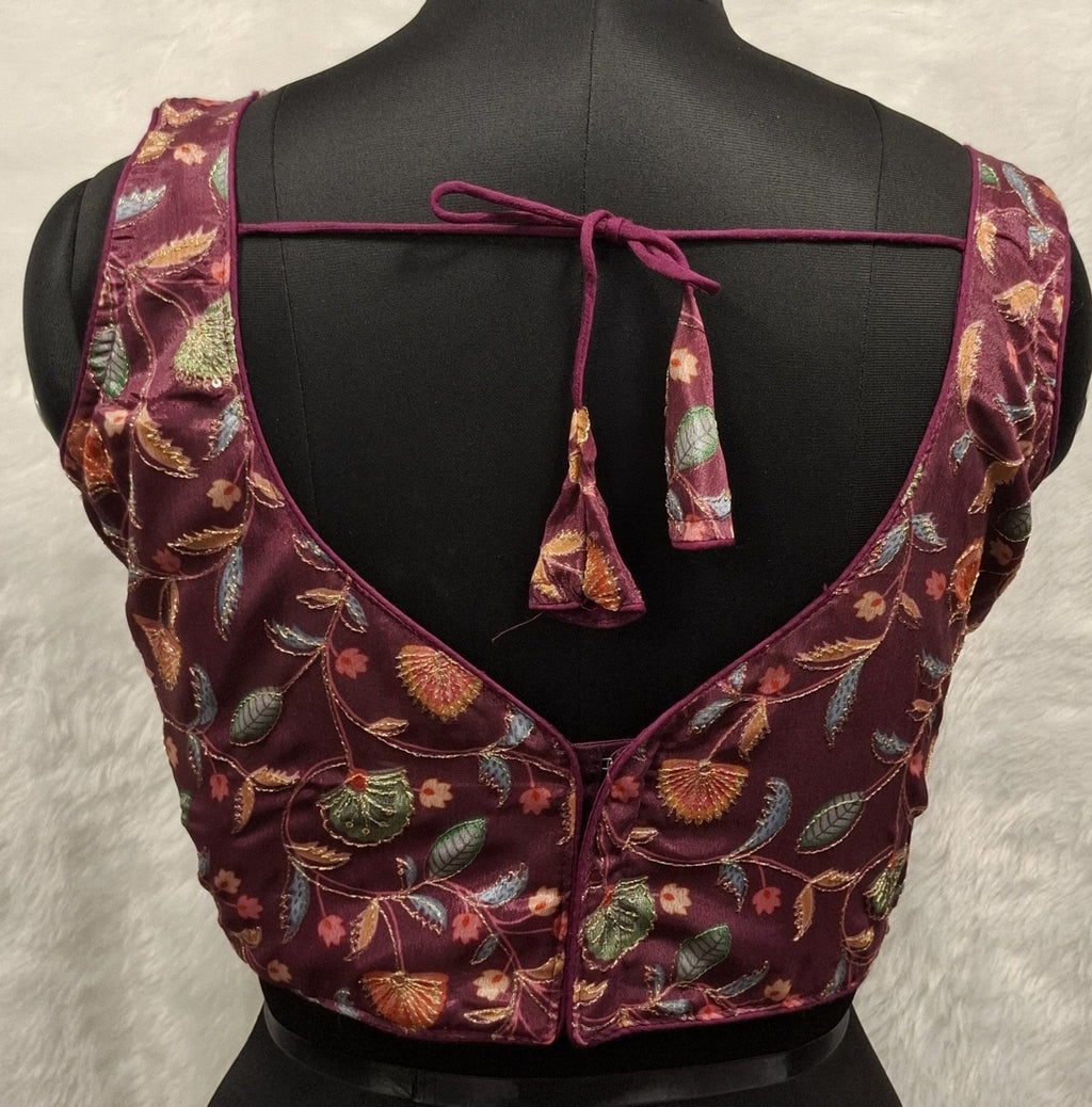 Kia Fashions Wine Sequins & Zari Embroidered Readymade Blouse