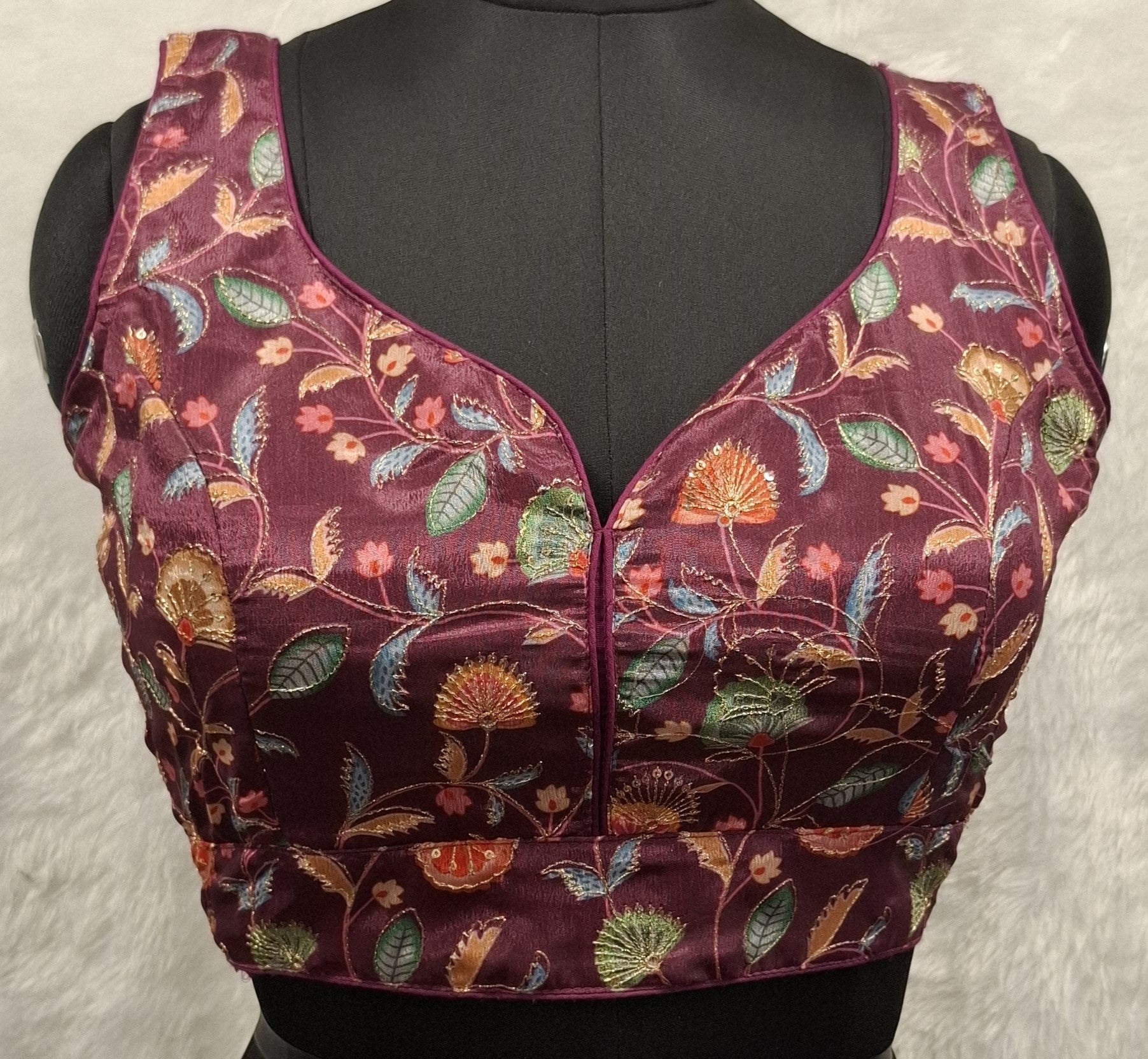 Kia Fashions Wine Sequins & Zari Embroidered Readymade Blouse