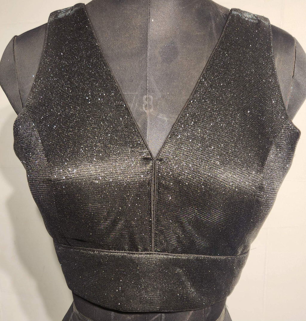 Kia Fashions Black Shimmer Dual Tone Glitter Fabric Readymade Blouse